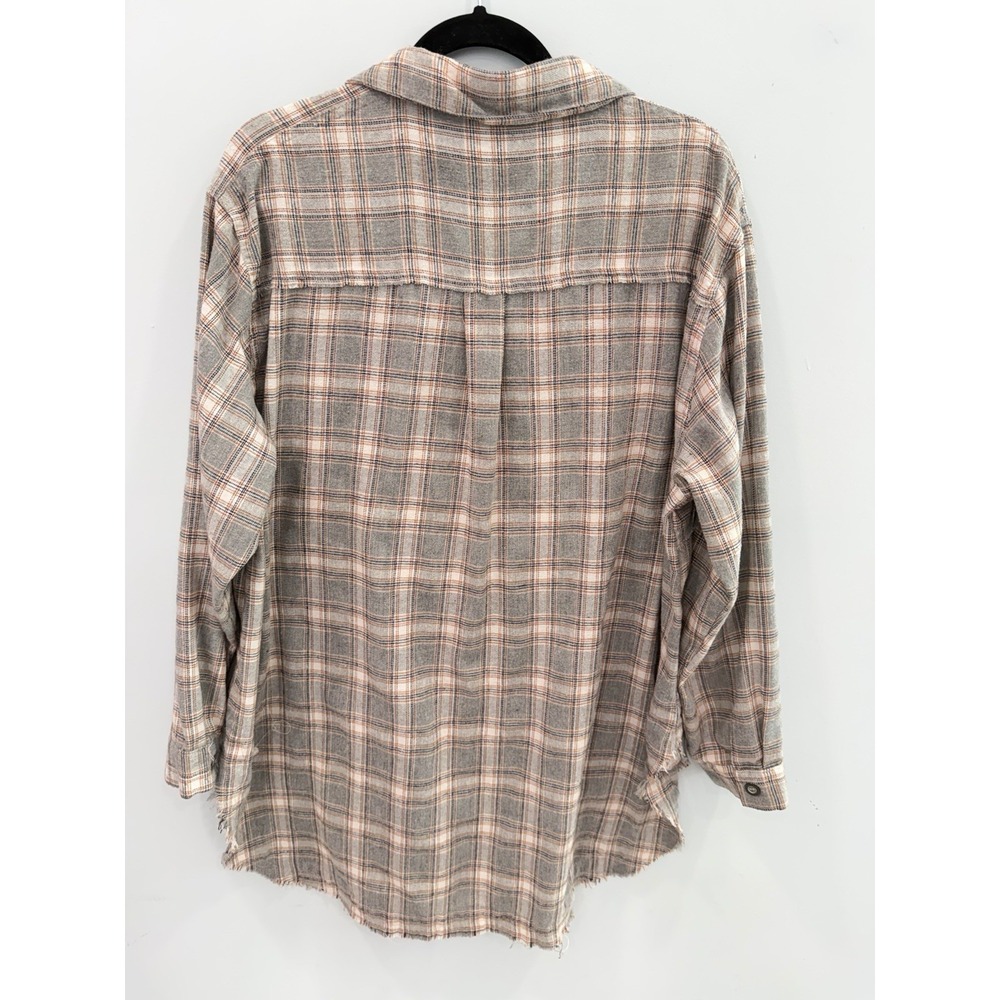 143 Story by Line Up Plaid Flannel Shirt Large Cotton Raw Frayed Hem Grunge - Picture 3 of 7
